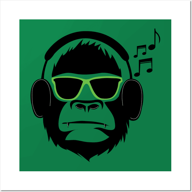 Jamming Gorilla- Green Wall Art by ACGraphics